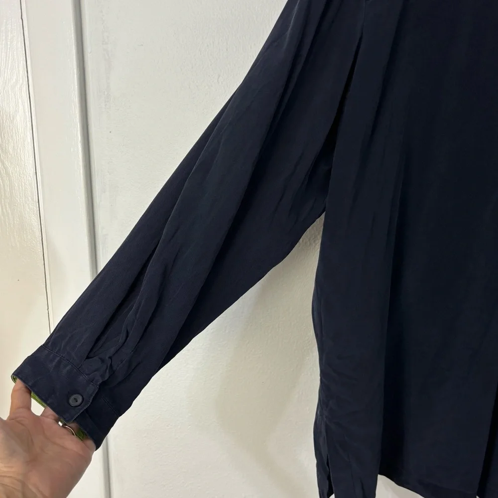 Vtg Maggie McNaughton‎ Womens Silk Navy Green Buttoned Long Sleeve Tunic Top 3X - Picture 6 of 11